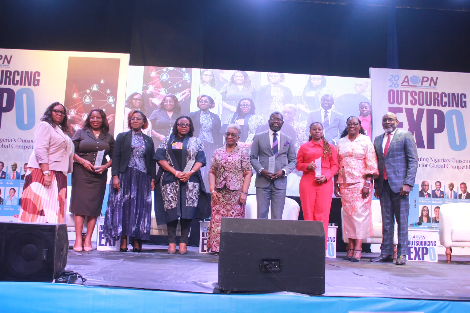 Award recipients and event leaders gathered on stage at Outsourcing Expo 2026